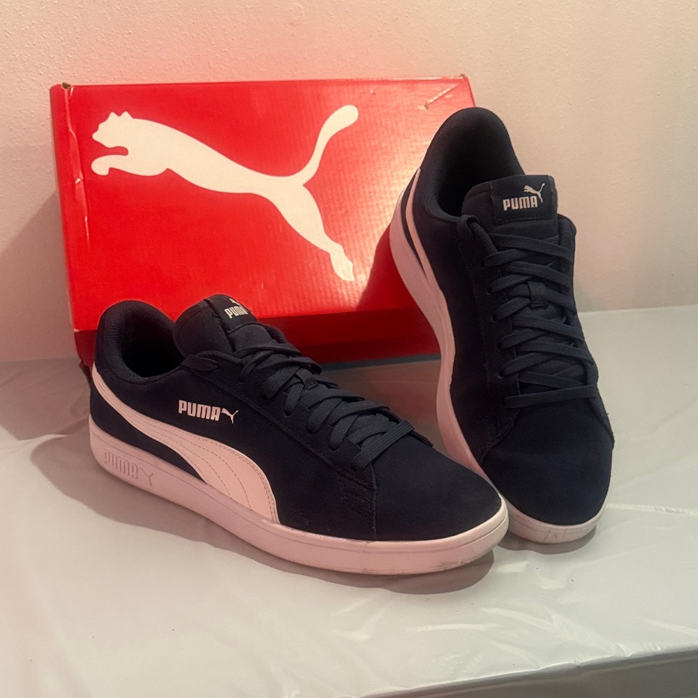 Puma Navy and White Low-Top Sneakers